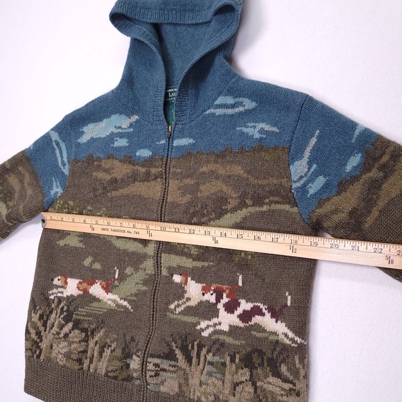 Lauren Ralph Lauren Womens P/M Wool Knit Full Zip Hoodie The Dog Hunt Blue Green - Picture 7 of 14